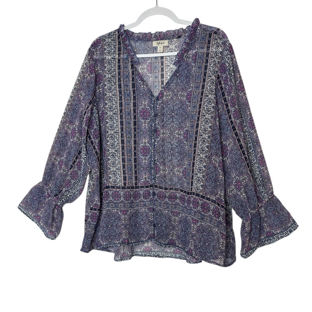Style & Co. Top Blouse Womens 2X Plus Purple Lightweight Sheer Bohemian New